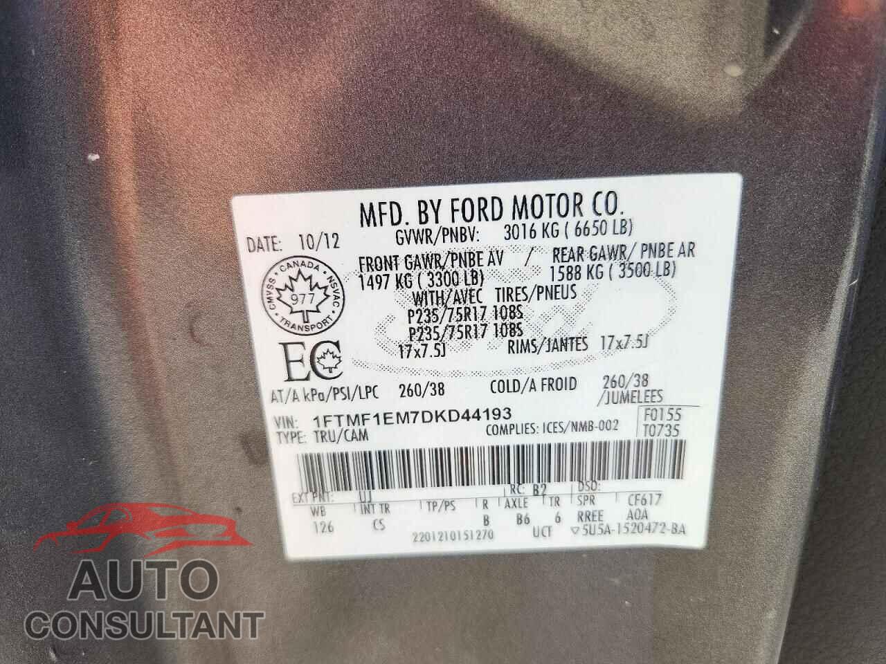 FORD F150 2013 - 1FTMF1EM7DKD44193