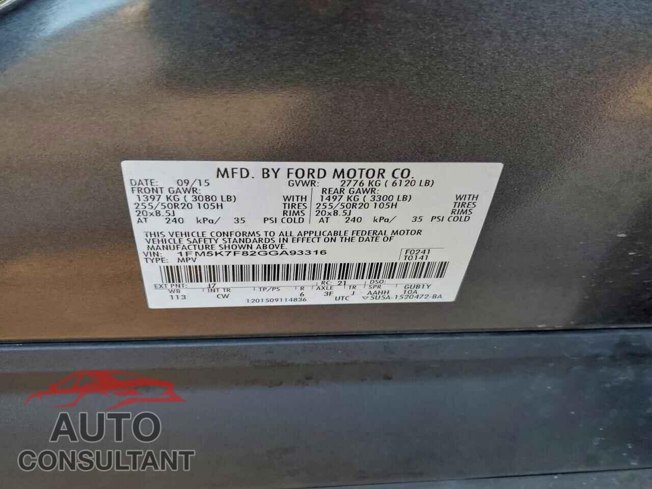 FORD EXPLORER 2016 - 1FM5K7F82GGA93316