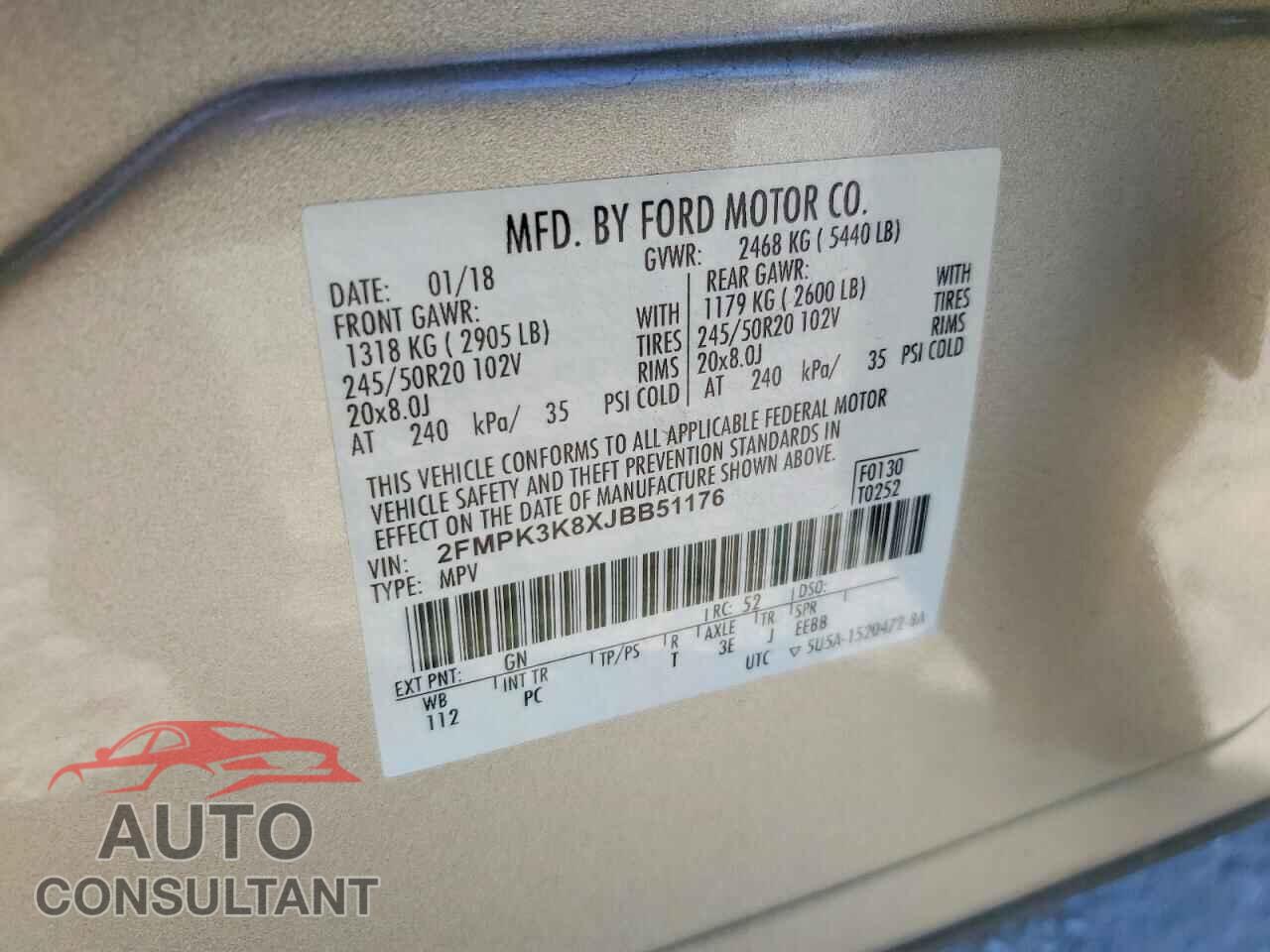 FORD EDGE 2018 - 2FMPK3K8XJBB51176
