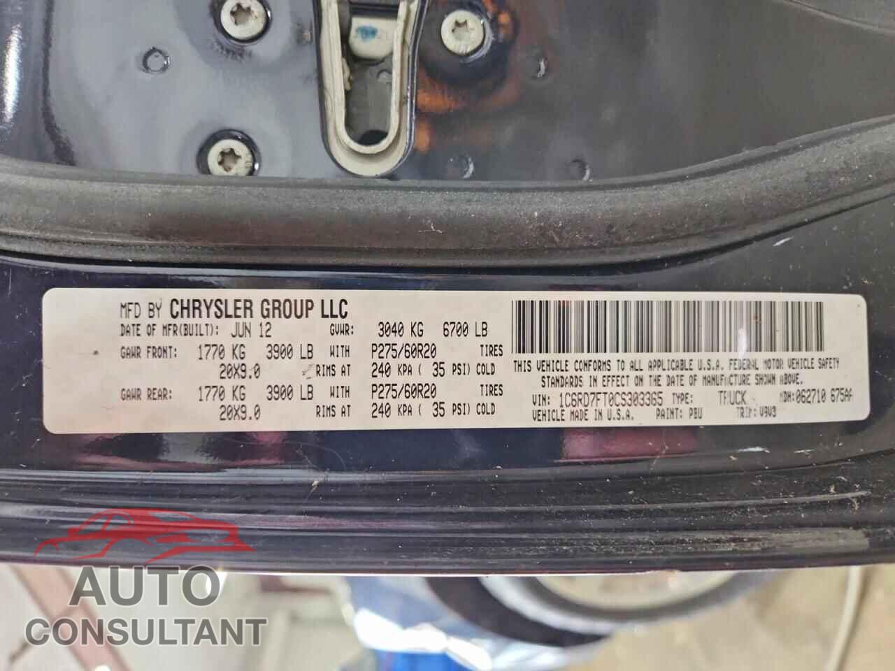 DODGE RAM 1500 2012 - 1C6RD7FT0CS303365