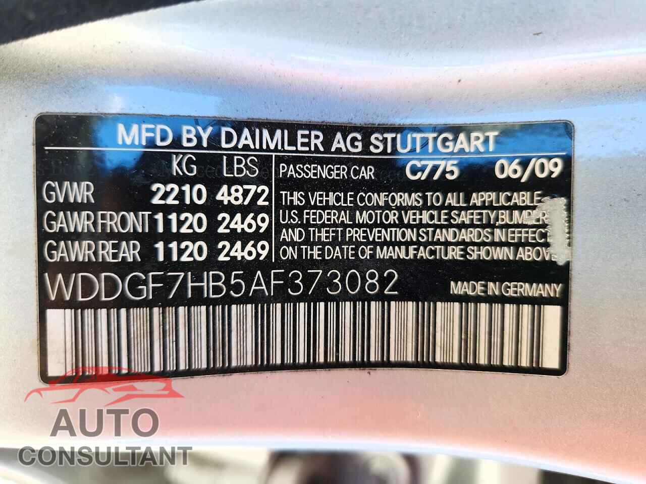 MERCEDES-BENZ C-CLASS 2010 - WDDGF7HB5AF373082