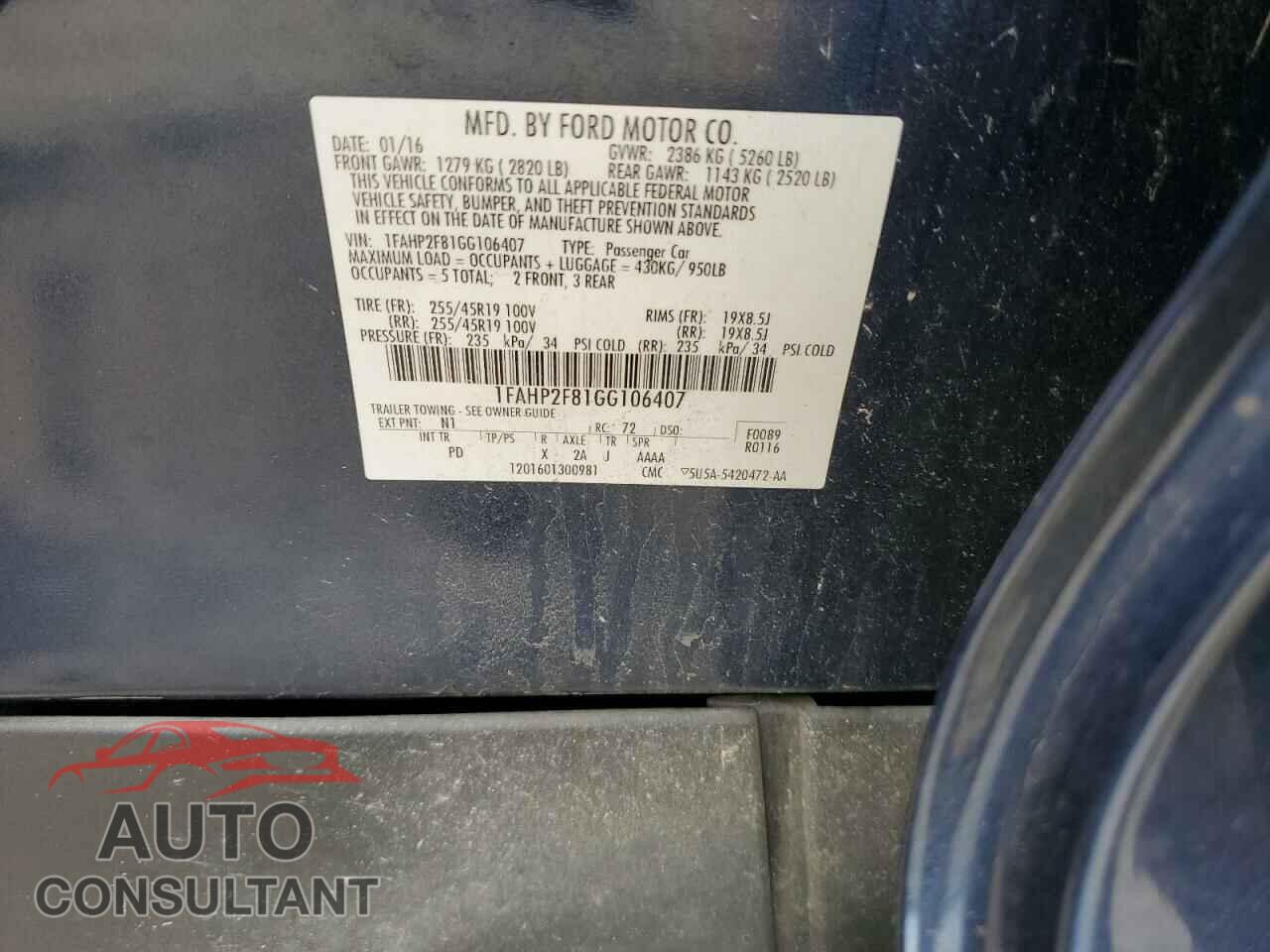 FORD TAURUS 2016 - 1FAHP2F81GG106407