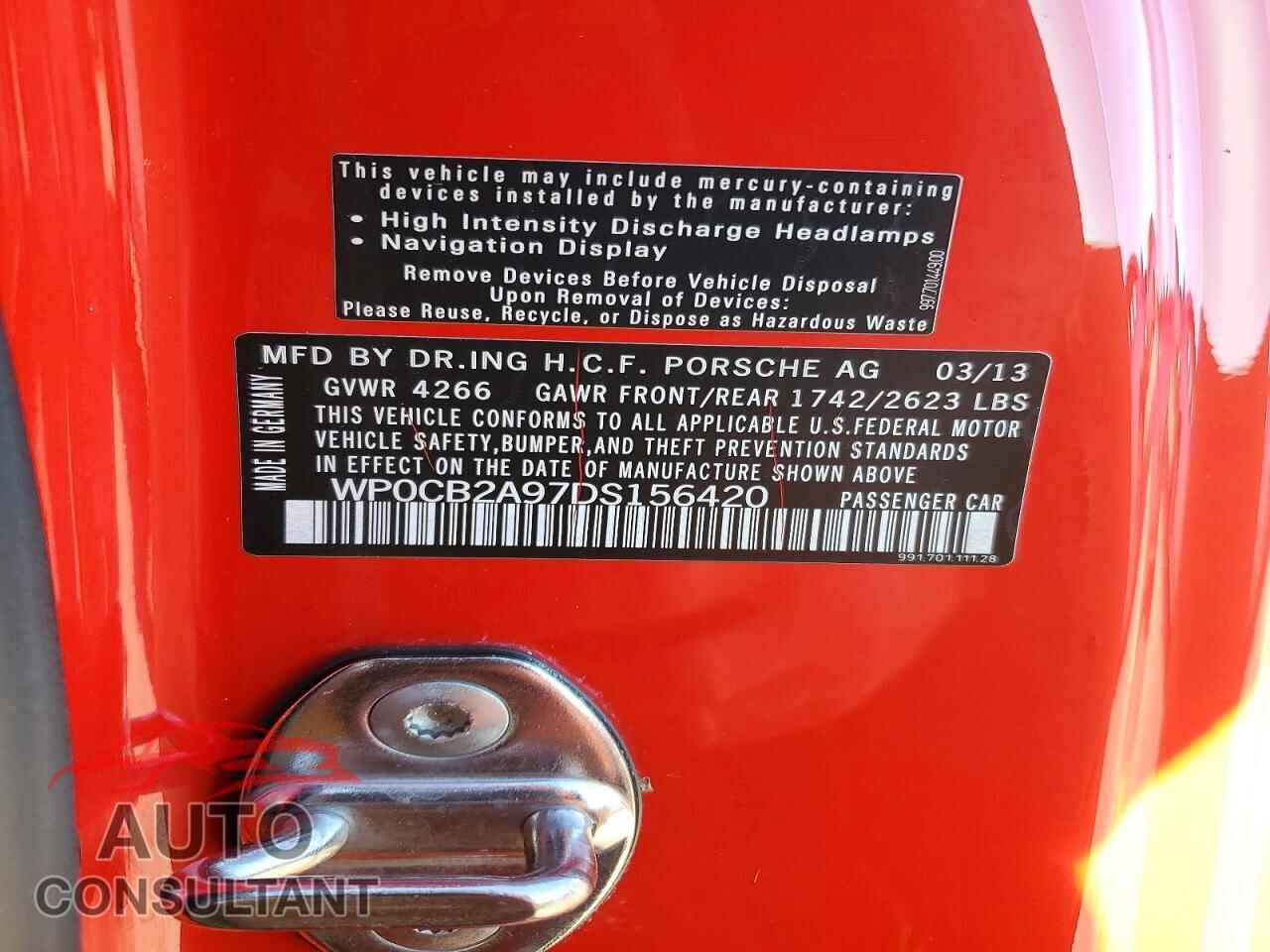 PORSCHE 911 2013 - WP0CB2A97DS156420