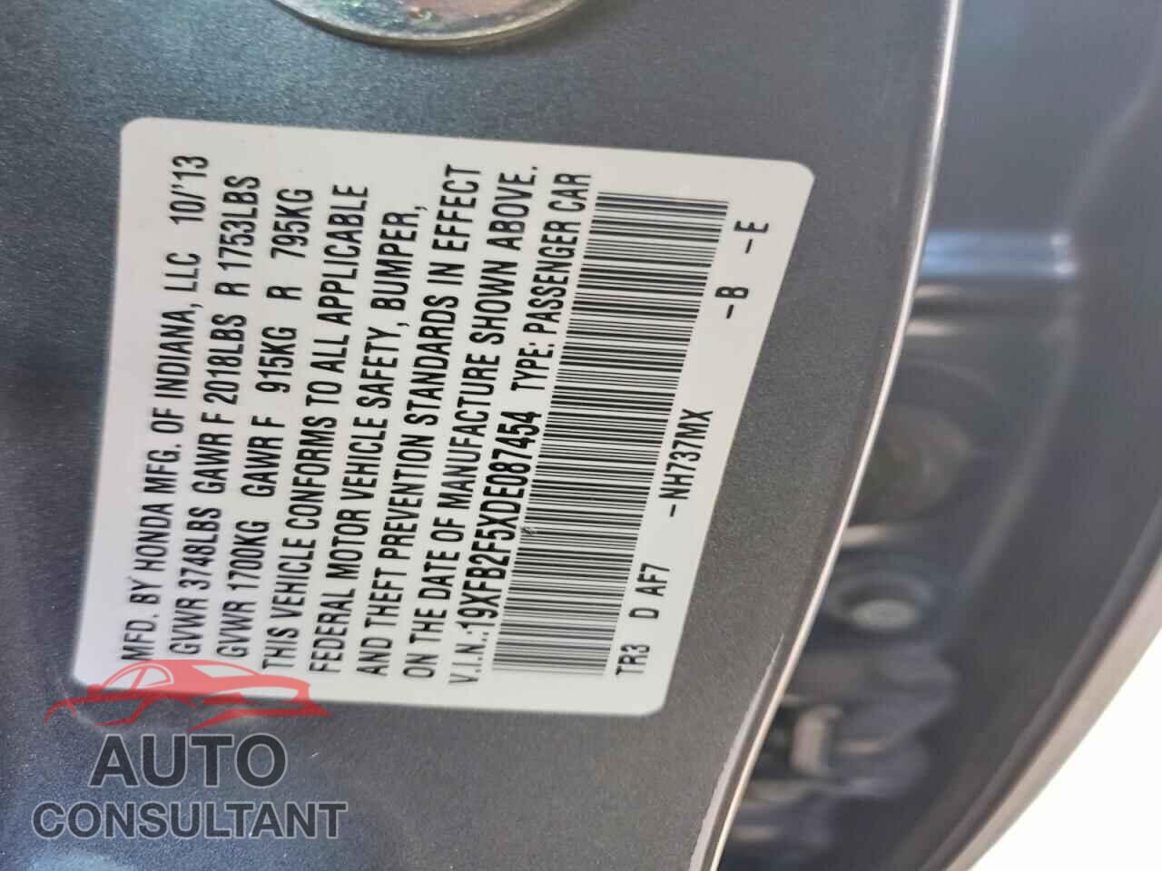 HONDA CIVIC 2013 - 19XFB2F5XDE087454