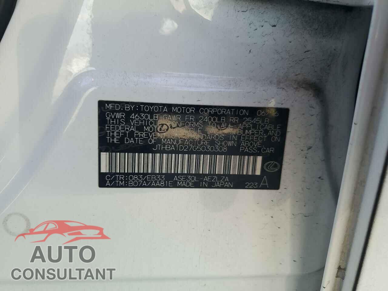 LEXUS IS 2016 - JTHBA1D27G5030308