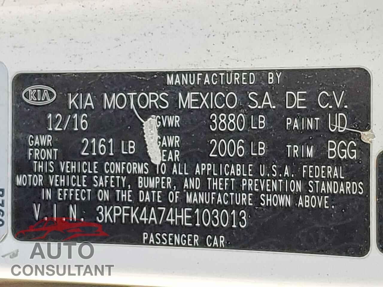 KIA FORTE 2017 - 3KPFK4A74HE103013
