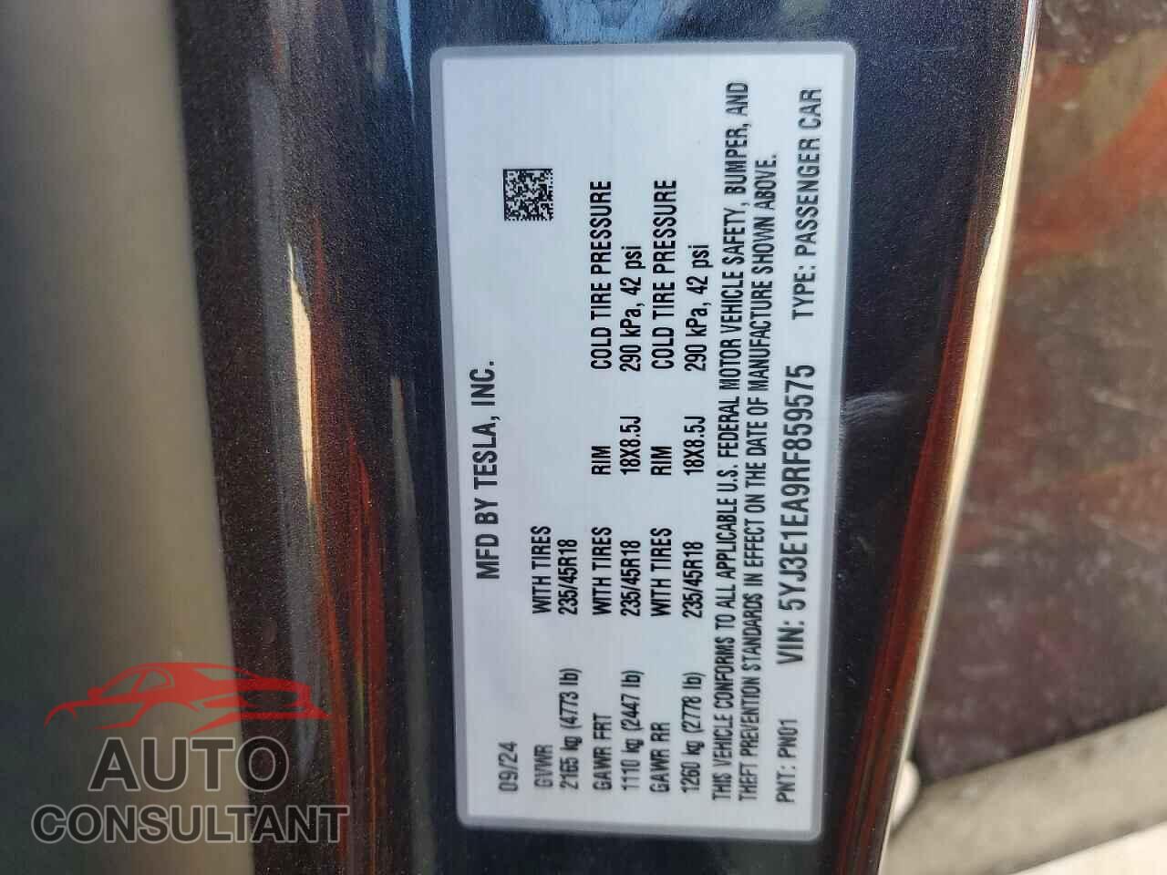 TESLA MODEL 3 2024 - 5YJ3E1EA9RF859575