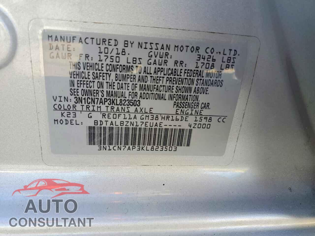 NISSAN VERSA 2019 - 3N1CN7AP3KL823503