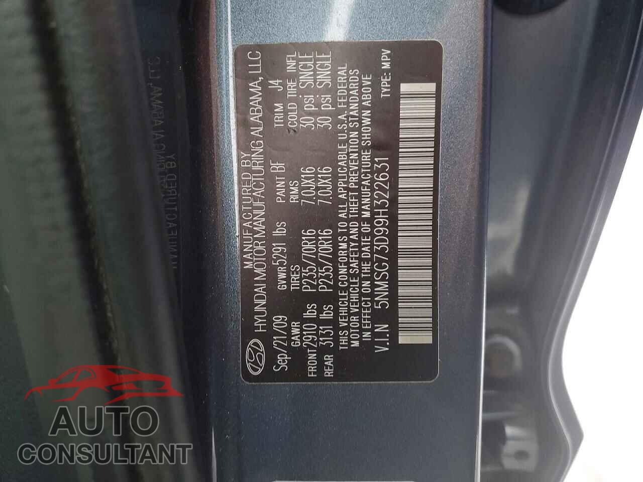 HYUNDAI SANTA FE 2009 - 5NMSG73D99H322631
