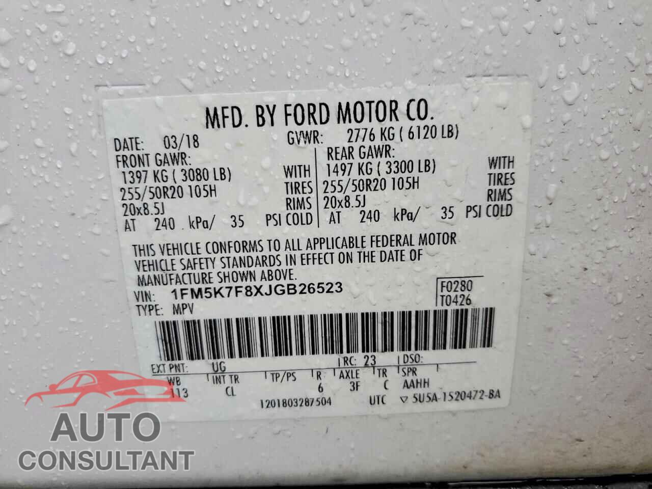 FORD EXPLORER 2018 - 1FM5K7F8XJGB26523