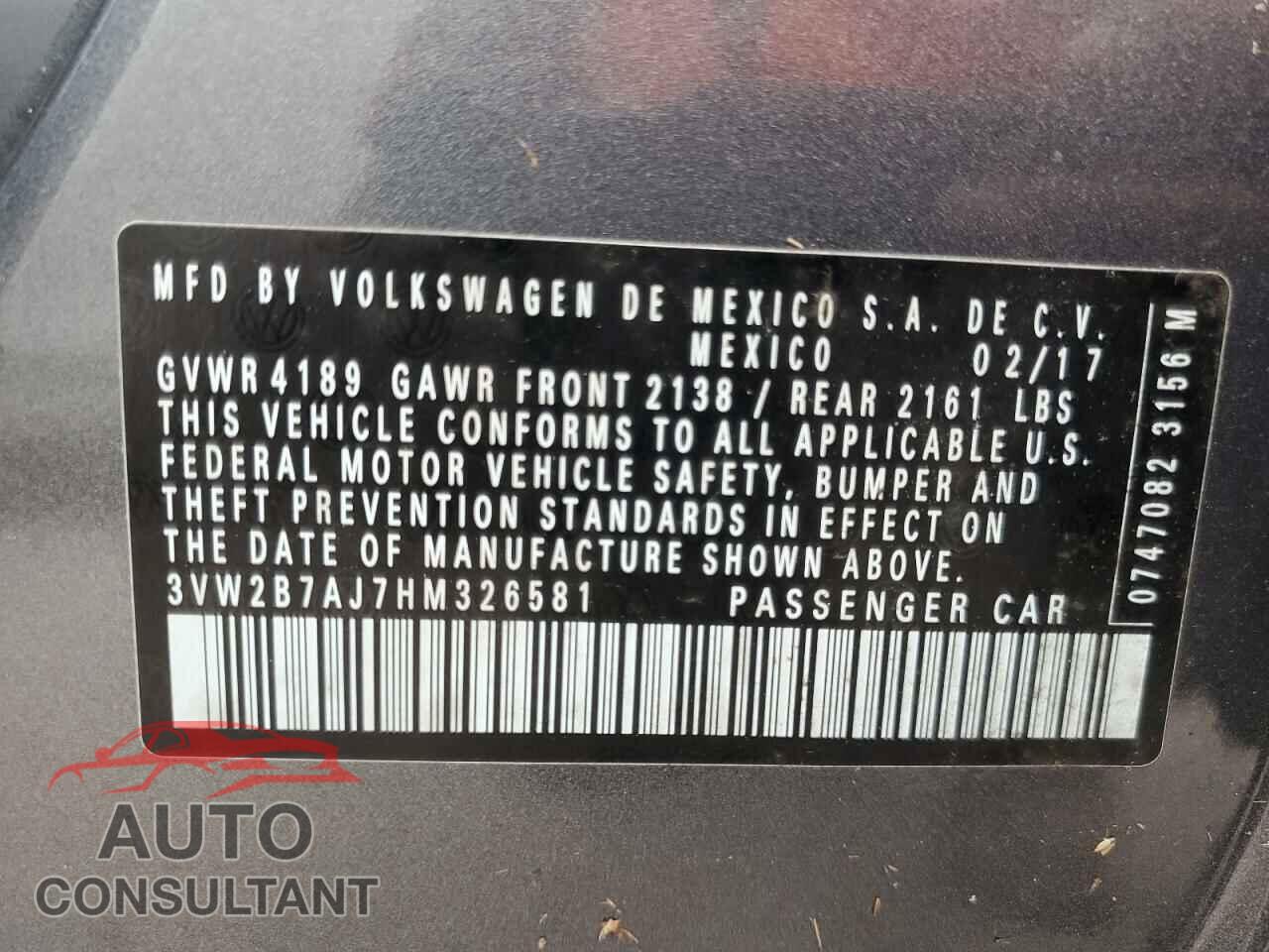 VOLKSWAGEN JETTA 2017 - 3VW2B7AJ7HM326581