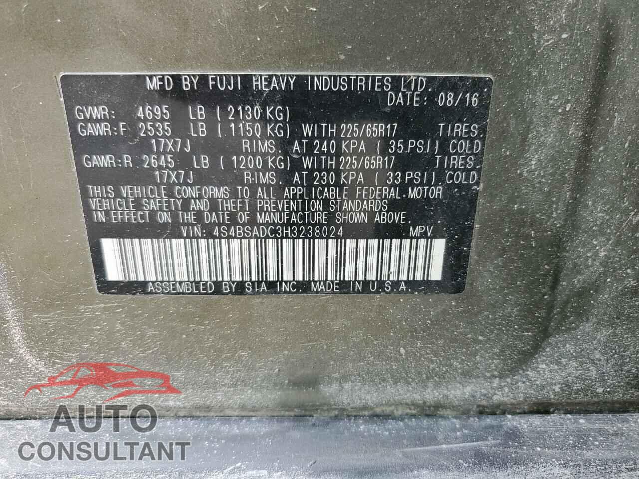 SUBARU OUTBACK 2017 - 4S4BSADC3H3238024