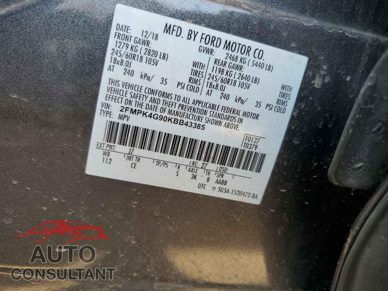 FORD EDGE 2019 - 2FMPK4G90KBB43385