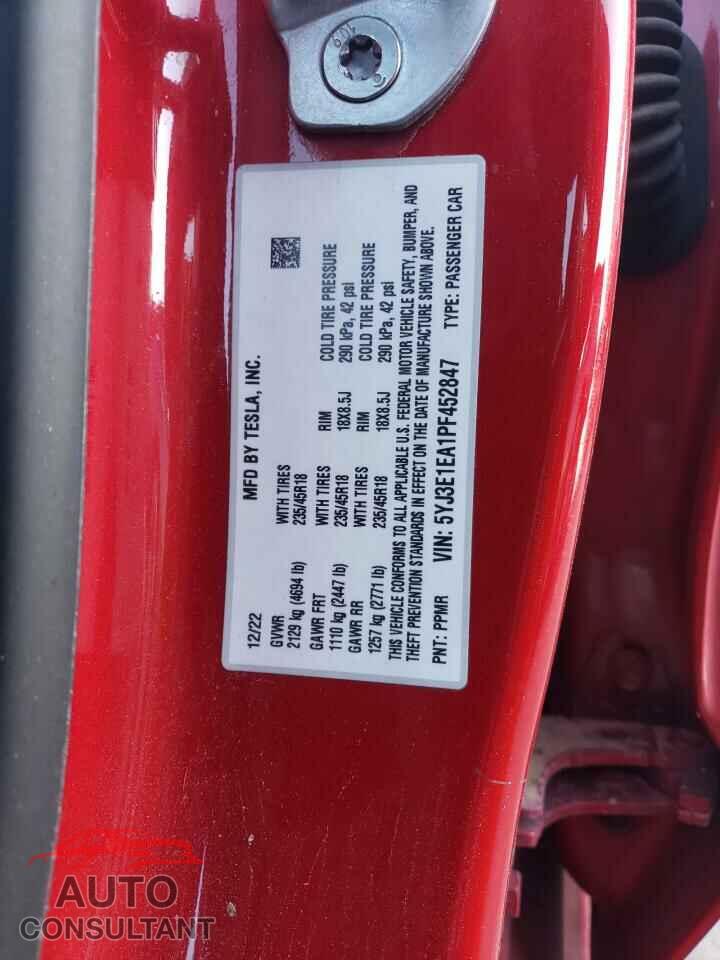 TESLA MODEL 3 2023 - 5YJ3E1EA1PF452847