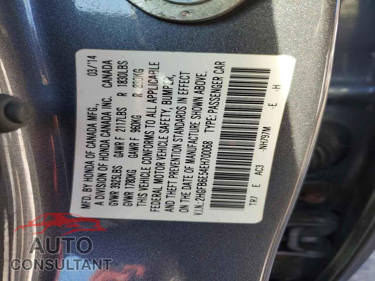 HONDA CIVIC 2014 - 2HGFB6E54EH700068