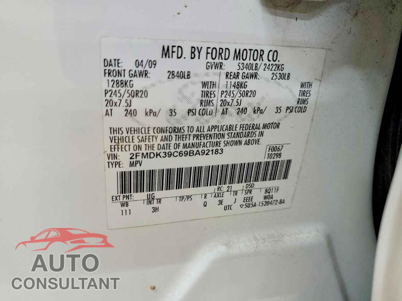 FORD EDGE 2009 - 2FMDK39C69BA92183