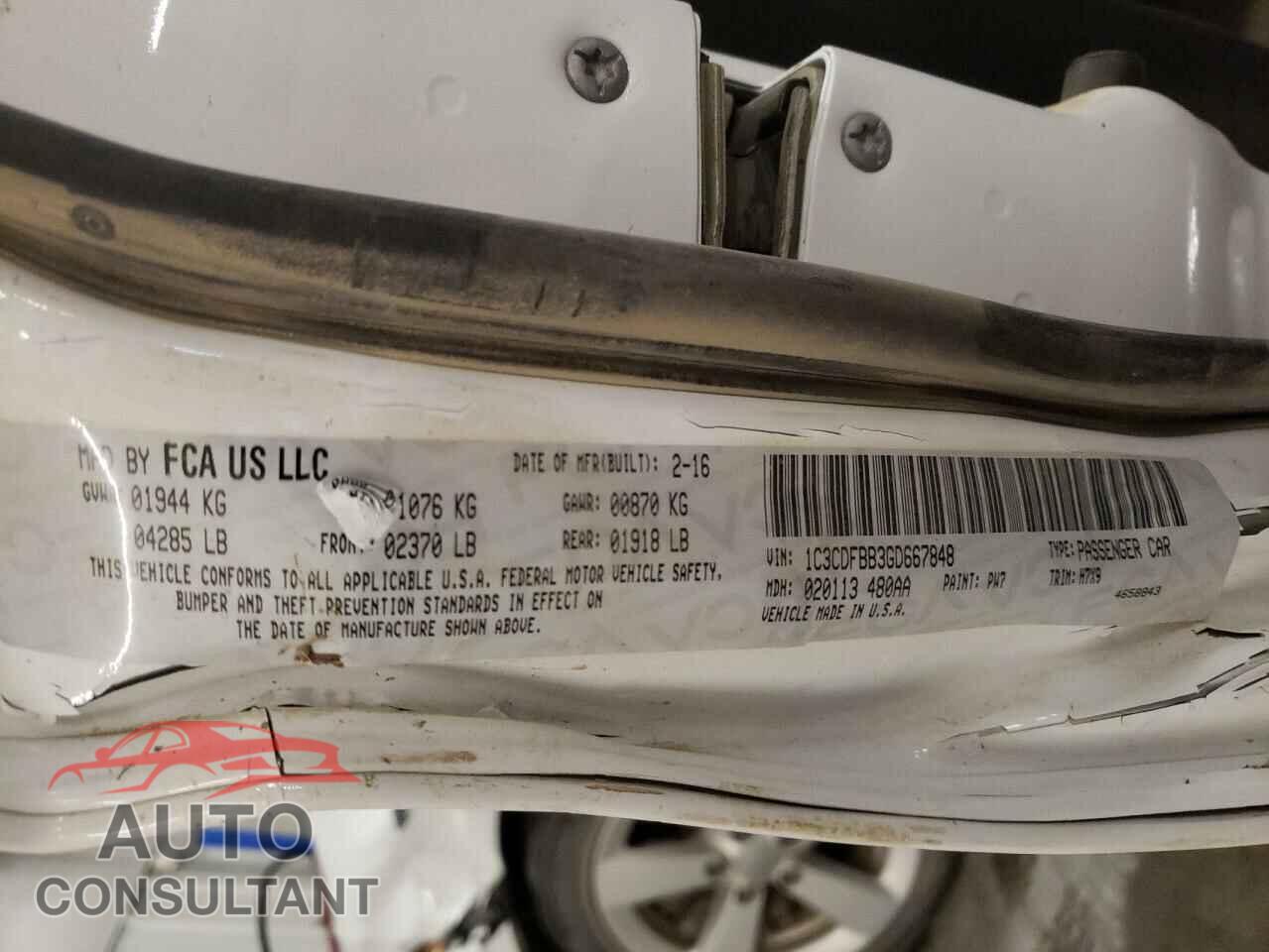 DODGE DART 2016 - 1C3CDFBB3GD667848