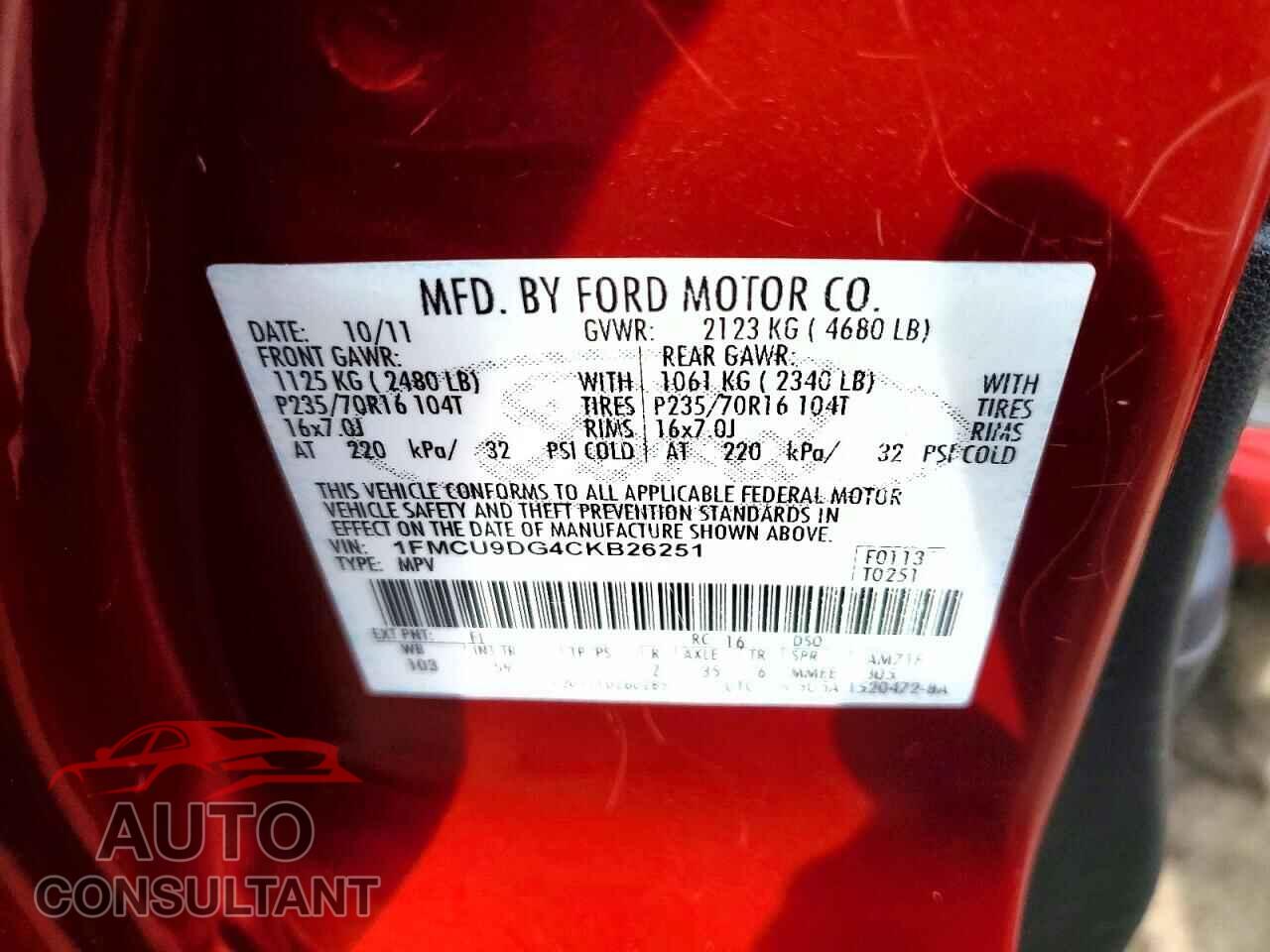 FORD ESCAPE 2012 - 1FMCU9DG4CKB26251