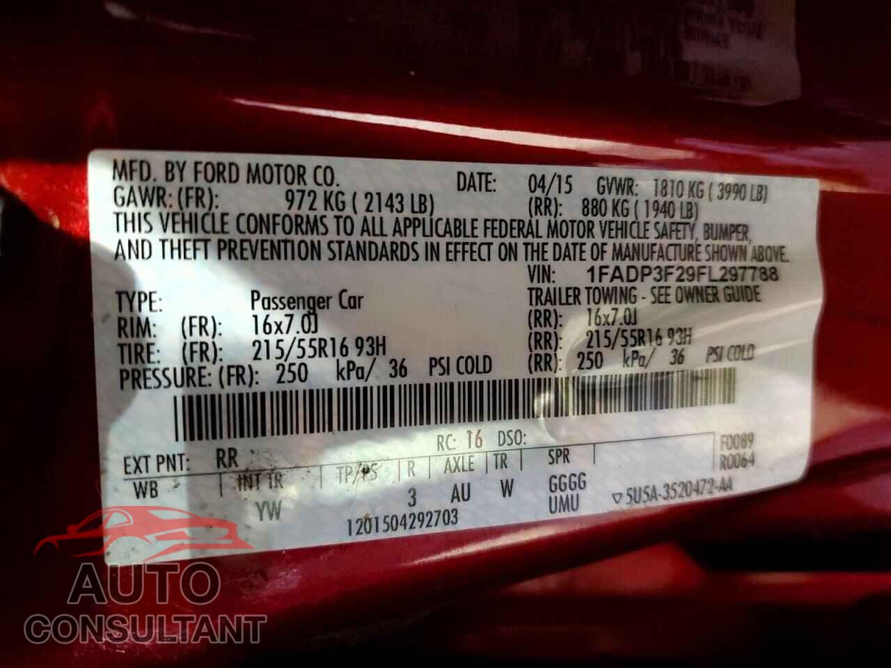 FORD FOCUS 2015 - 1FADP3F29FL297788