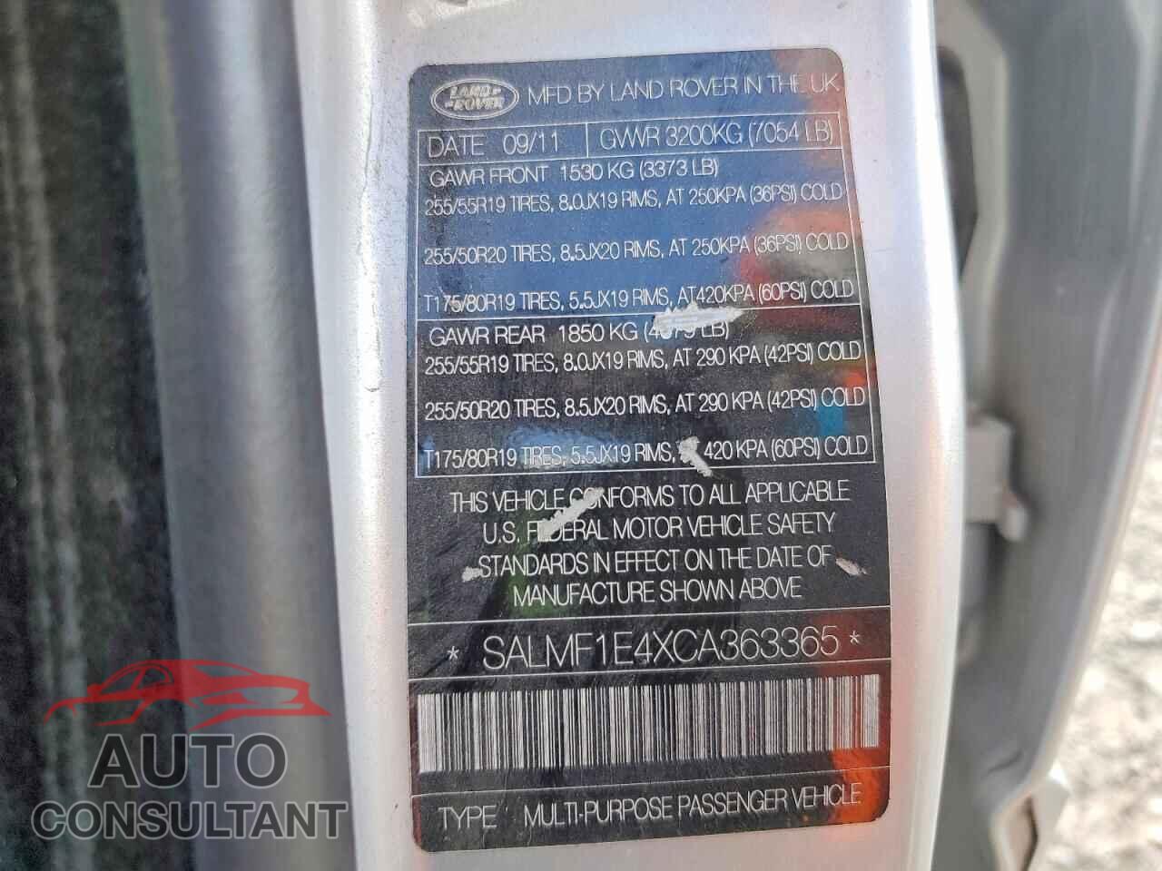 LAND ROVER RANGE ROVER 2012 - SALMF1E4XCA363365
