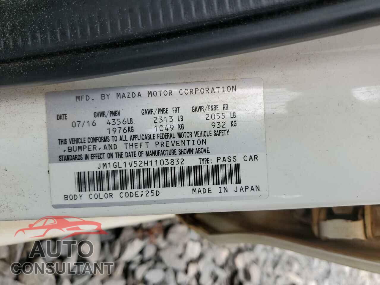 MAZDA 6 2017 - JM1GL1V52H1103832