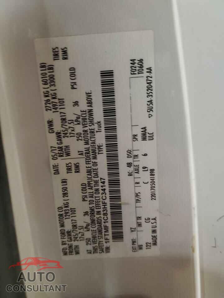 FORD F150 2017 - 1FTMF1C83HFC34147