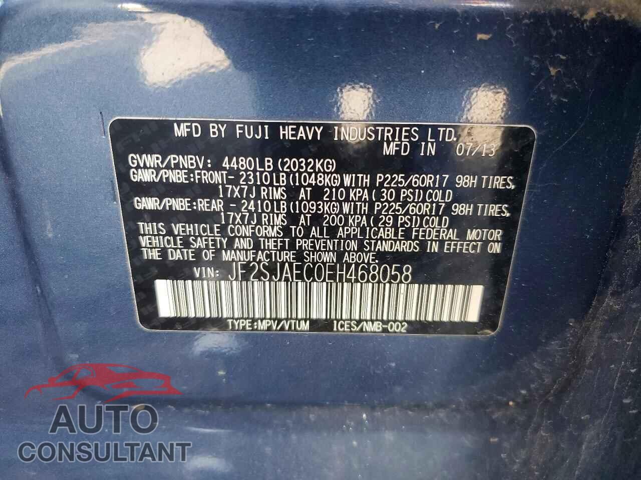 SUBARU FORESTER 2014 - JF2SJAEC0EH468058