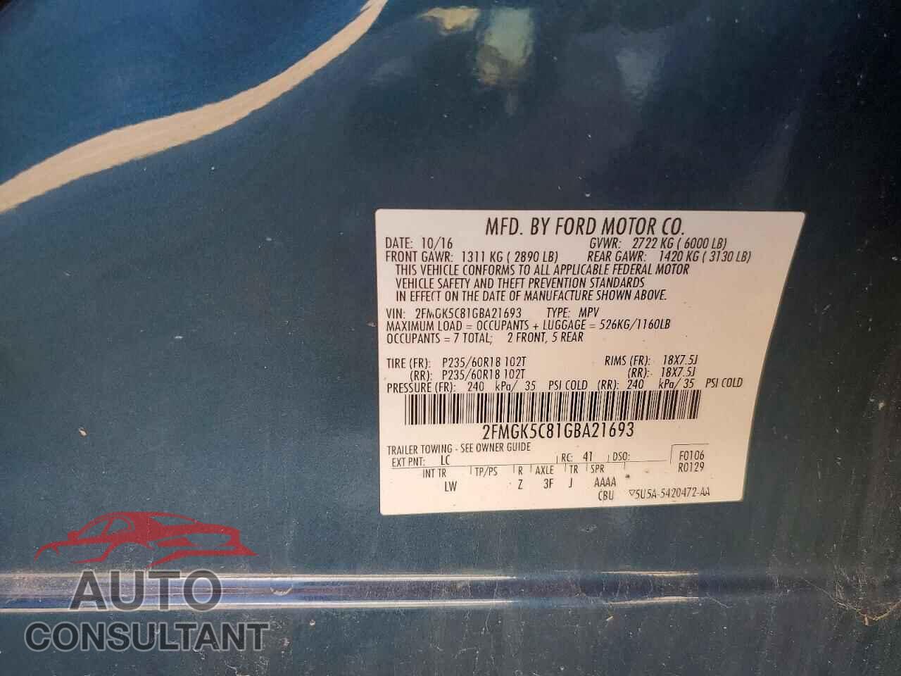 FORD FLEX 2016 - 2FMGK5C81GBA21693
