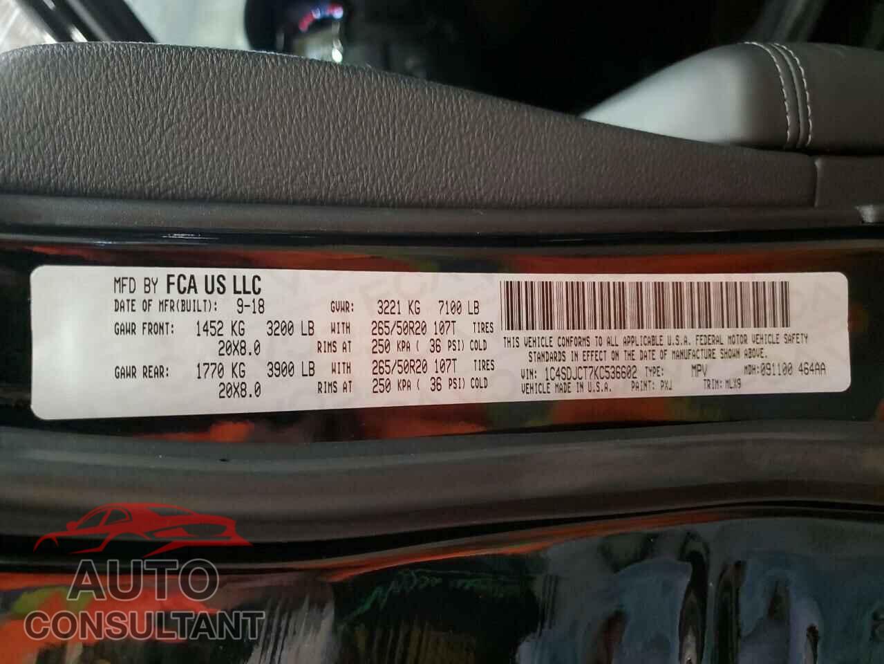 DODGE DURANGO 2019 - 1C4SDJCT7KC536602