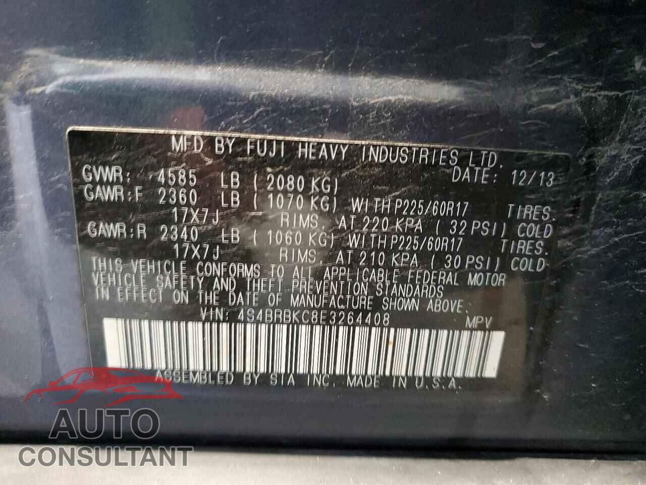 SUBARU OUTBACK 2014 - 4S4BRBKC8E3264408