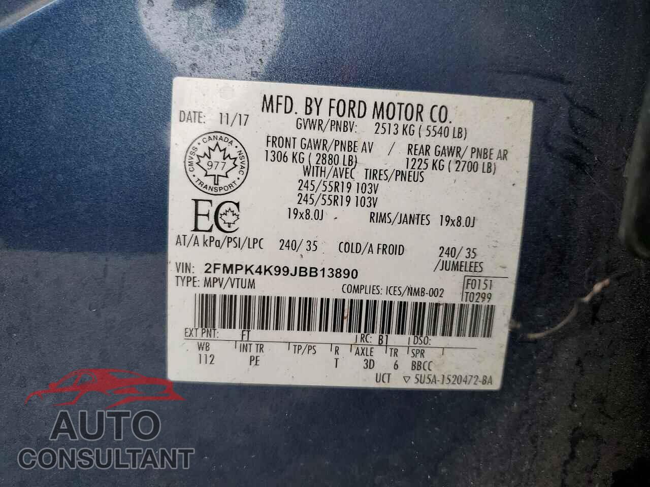 FORD EDGE 2018 - 2FMPK4K99JBB13890