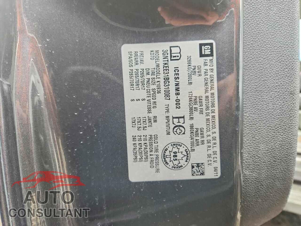 CHEVROLET AVALANCHE 2011 - 3GNTKEE31BG310087