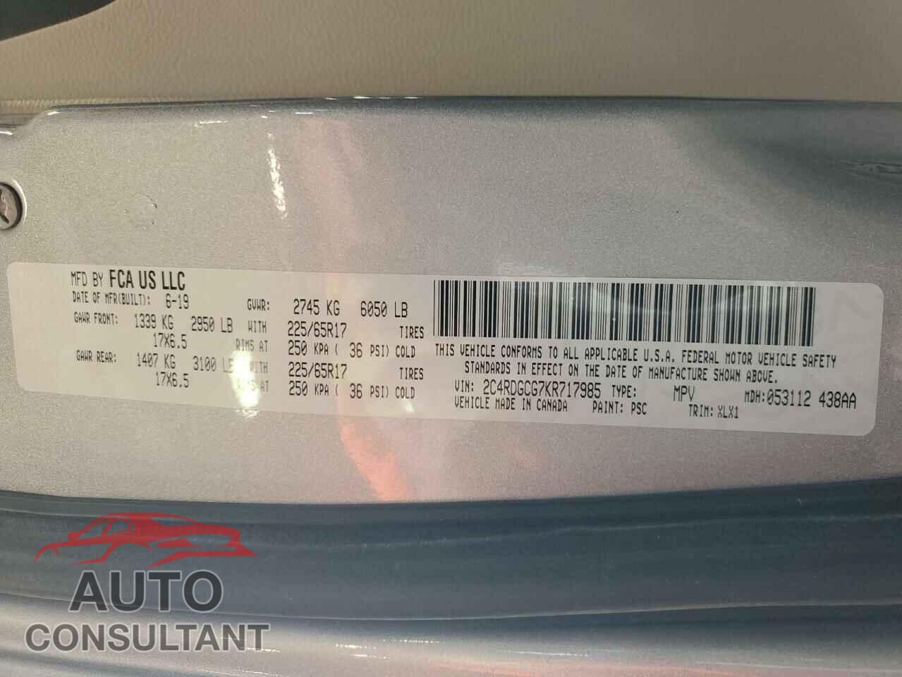 DODGE CARAVAN 2019 - 2C4RDGCG7KR717985