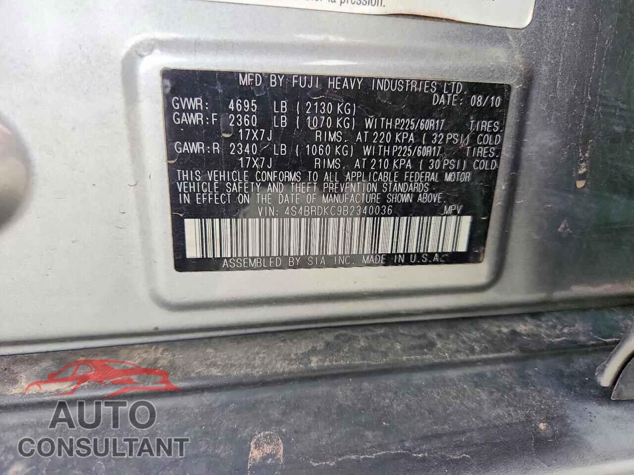 SUBARU OUTBACK 2011 - 4S4BRDKC9B2340036