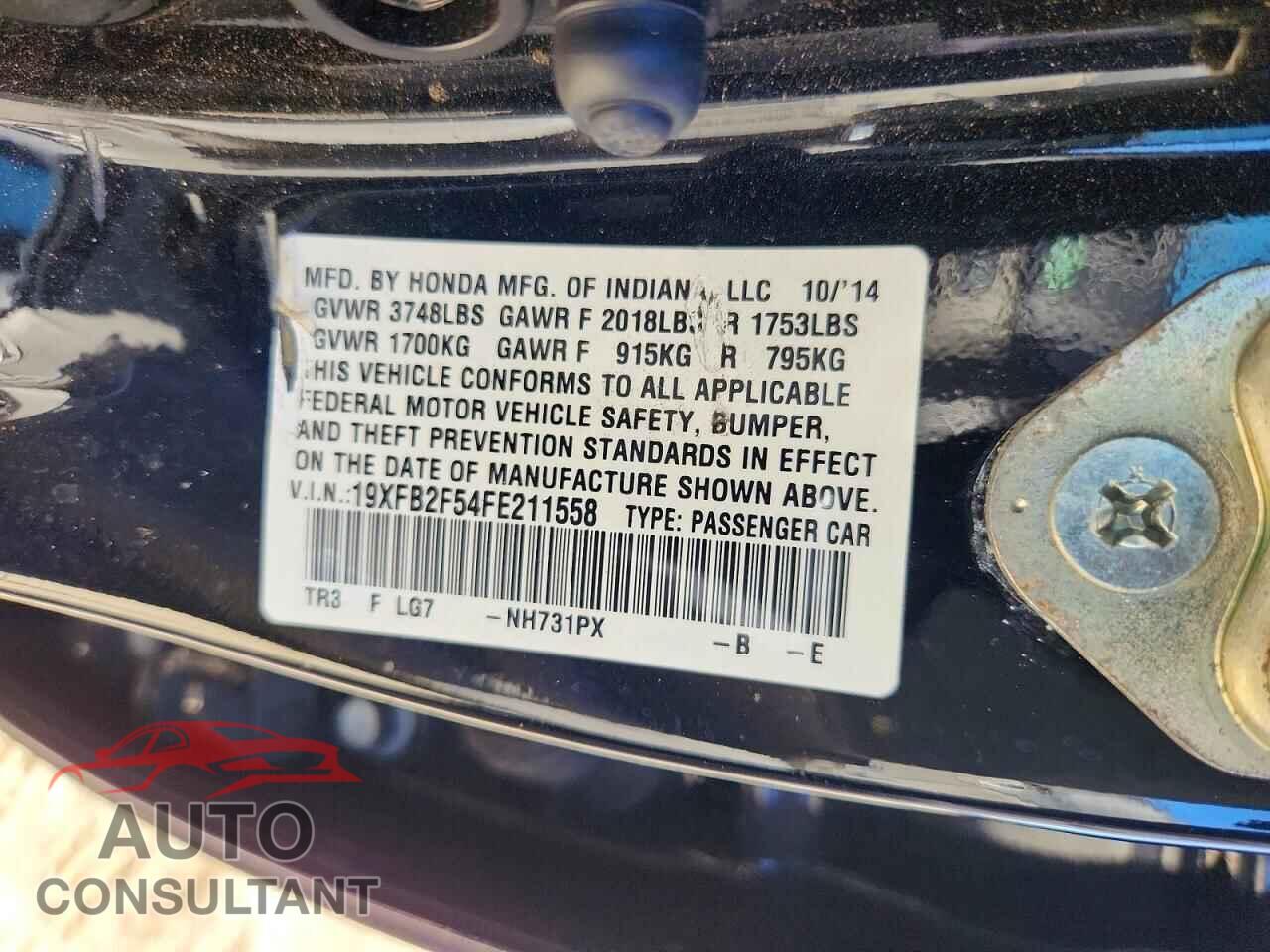 HONDA CIVIC 2015 - 19XFB2F54FE211558