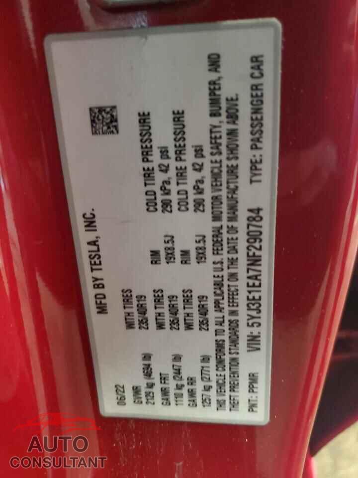 TESLA MODEL 3 2022 - 5YJ3E1EA7NF290784