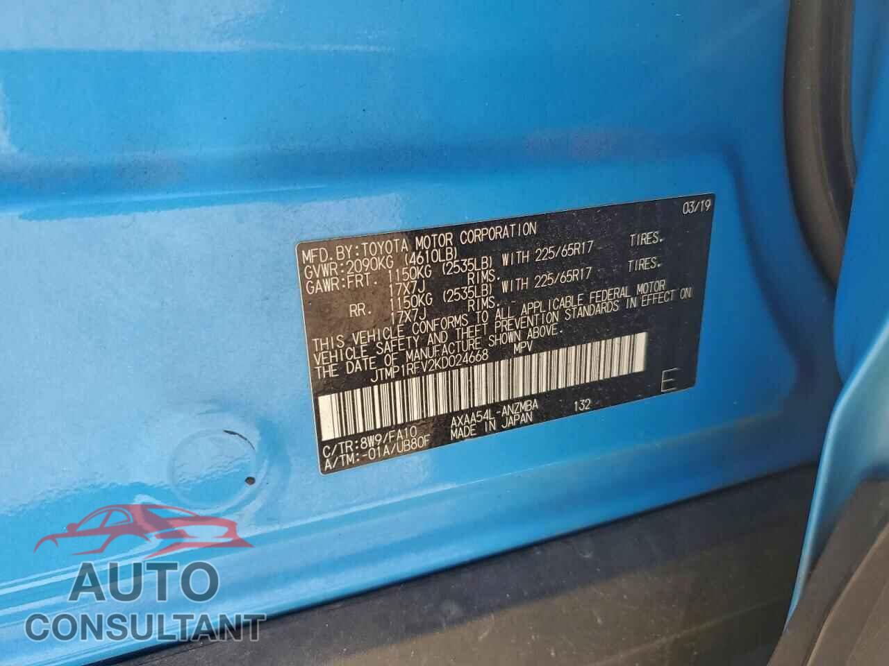 TOYOTA RAV4 2019 - JTMP1RFV2KD024668