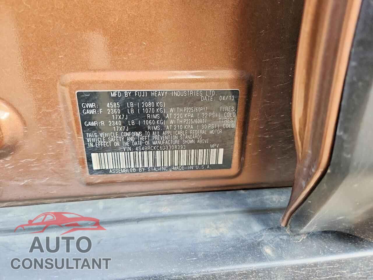 SUBARU OUTBACK 2013 - 4S4BRCKC6D3308393