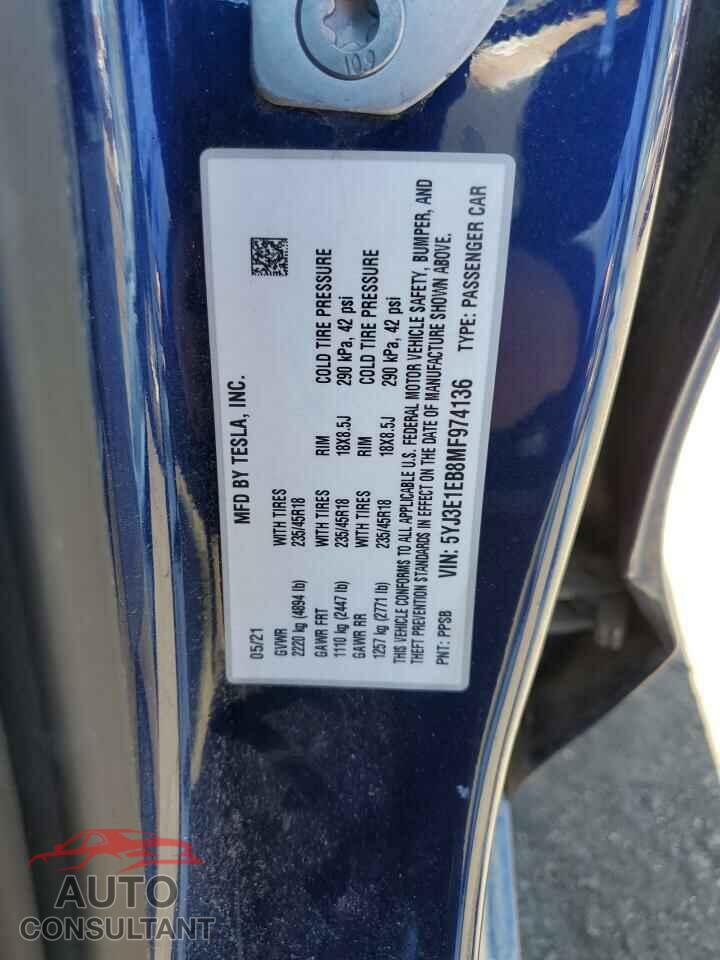 TESLA MODEL 3 2021 - 5YJ3E1EB8MF974136