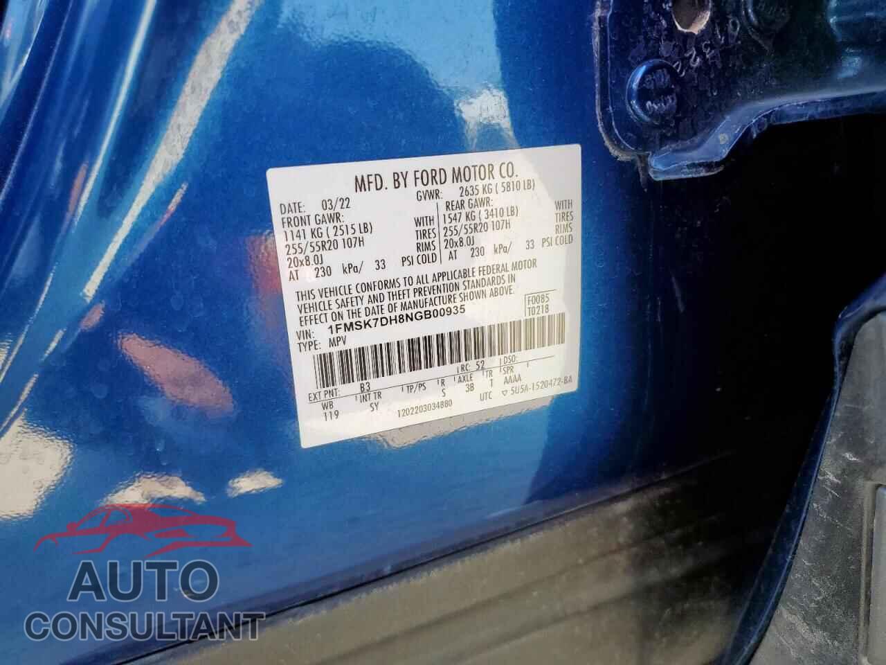FORD EXPLORER 2022 - 1FMSK7DH8NGB00935