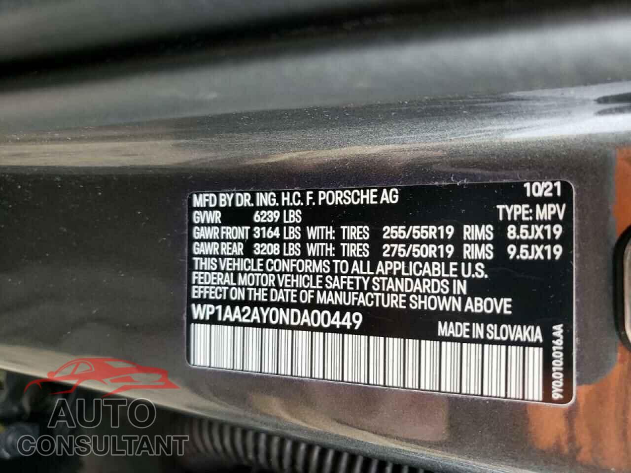 PORSCHE CAYENNE 2022 - WP1AA2AY0NDA00449