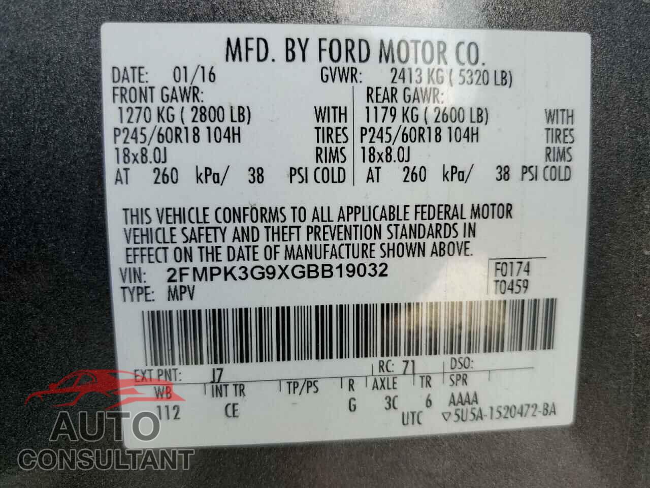 FORD EDGE 2016 - 2FMPK3G9XGBB19032