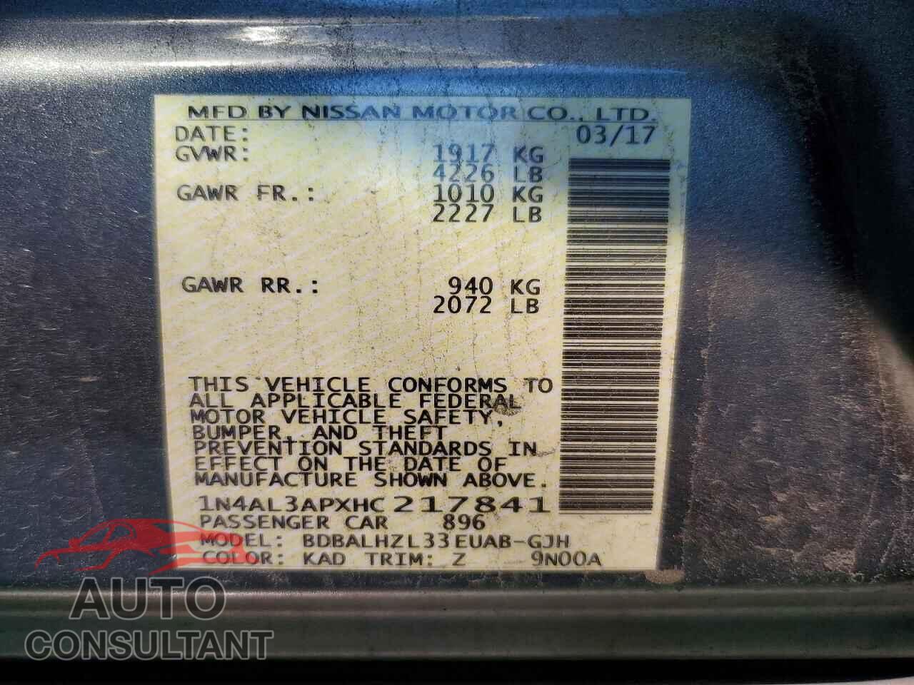NISSAN ALTIMA 2017 - 1N4AL3APXHC217841