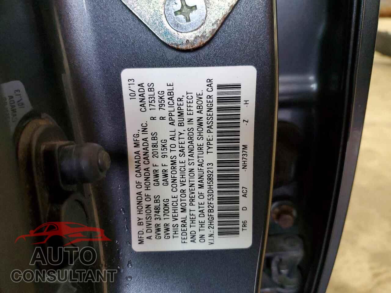 HONDA CIVIC 2013 - 2HGFB2F53DH589213