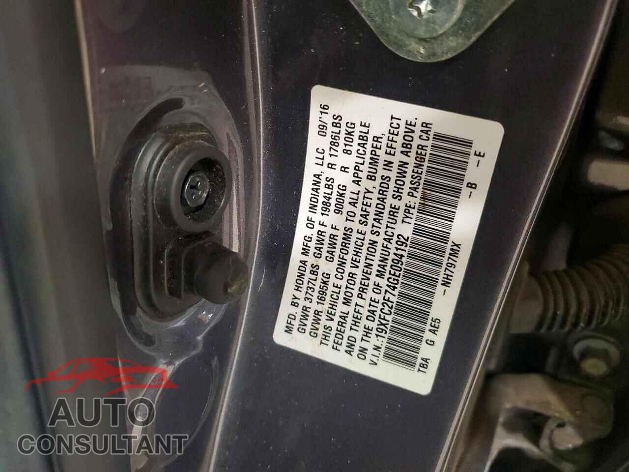HONDA CIVIC 2016 - 19XFC2F74GE094192