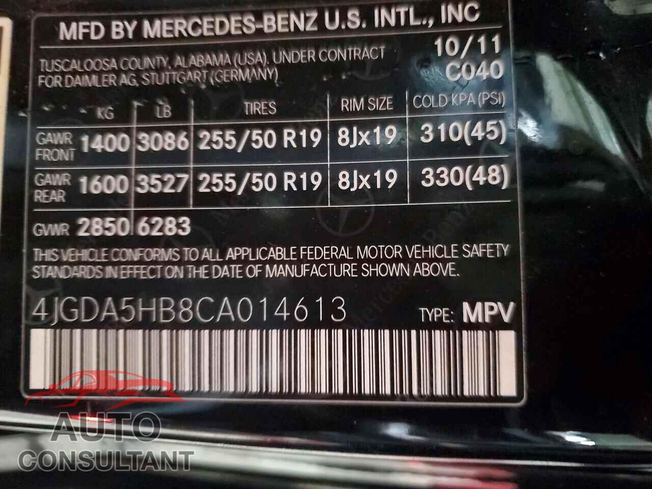 MERCEDES-BENZ M-CLASS 2012 - 4JGDA5HB8CA014613