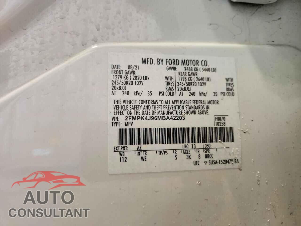 FORD EDGE 2021 - 2FMPK4J96MBA42203