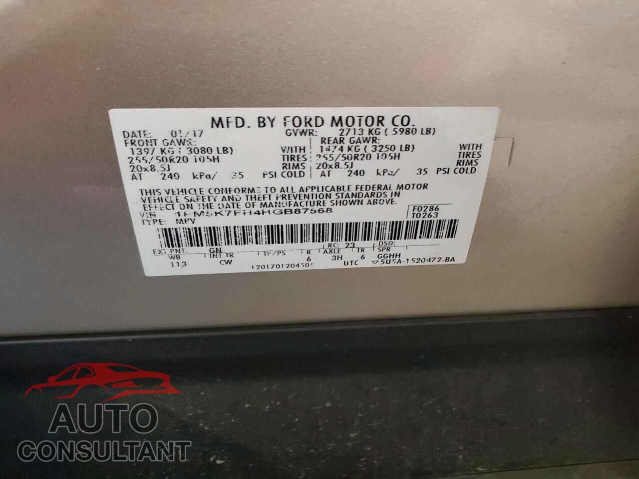 FORD EXPLORER 2017 - 1FM5K7FH4HGB87568