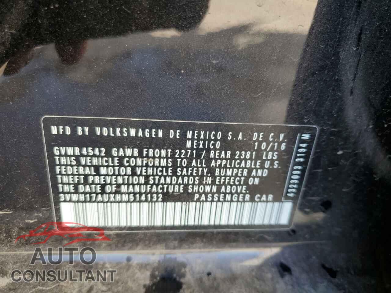 VOLKSWAGEN GOLF 2017 - 3VWH17AUXHM514132