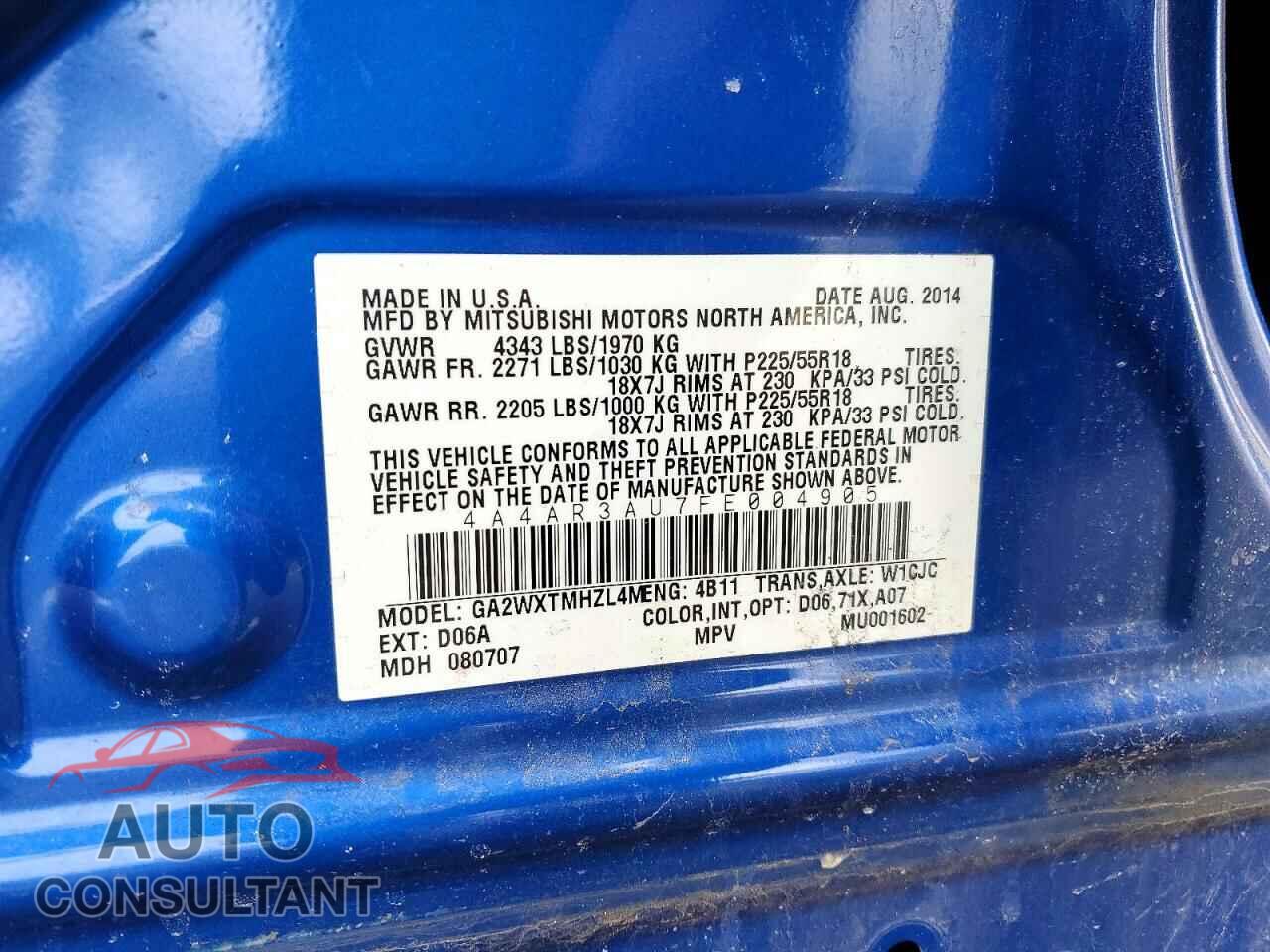 MITSUBISHI OUTLANDER 2015 - 4A4AR3AU7FE004905